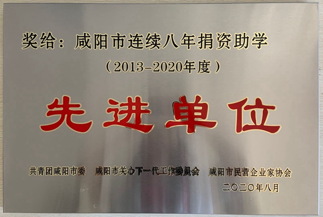 宏方置业被评为“咸阳市连续八年捐资助学”先进单位